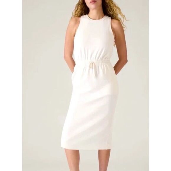 Athleta Seasoft Midi Dress in Magnolia White Size M / NWT - Picture 1 of 8